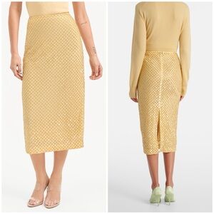 Veronica Beard Gold Beaded Midi Skirt | Size 8 |